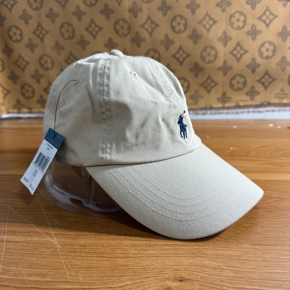 Polo by Ralph Lauren Beige Cotton Baseball Cap with Navy Pony